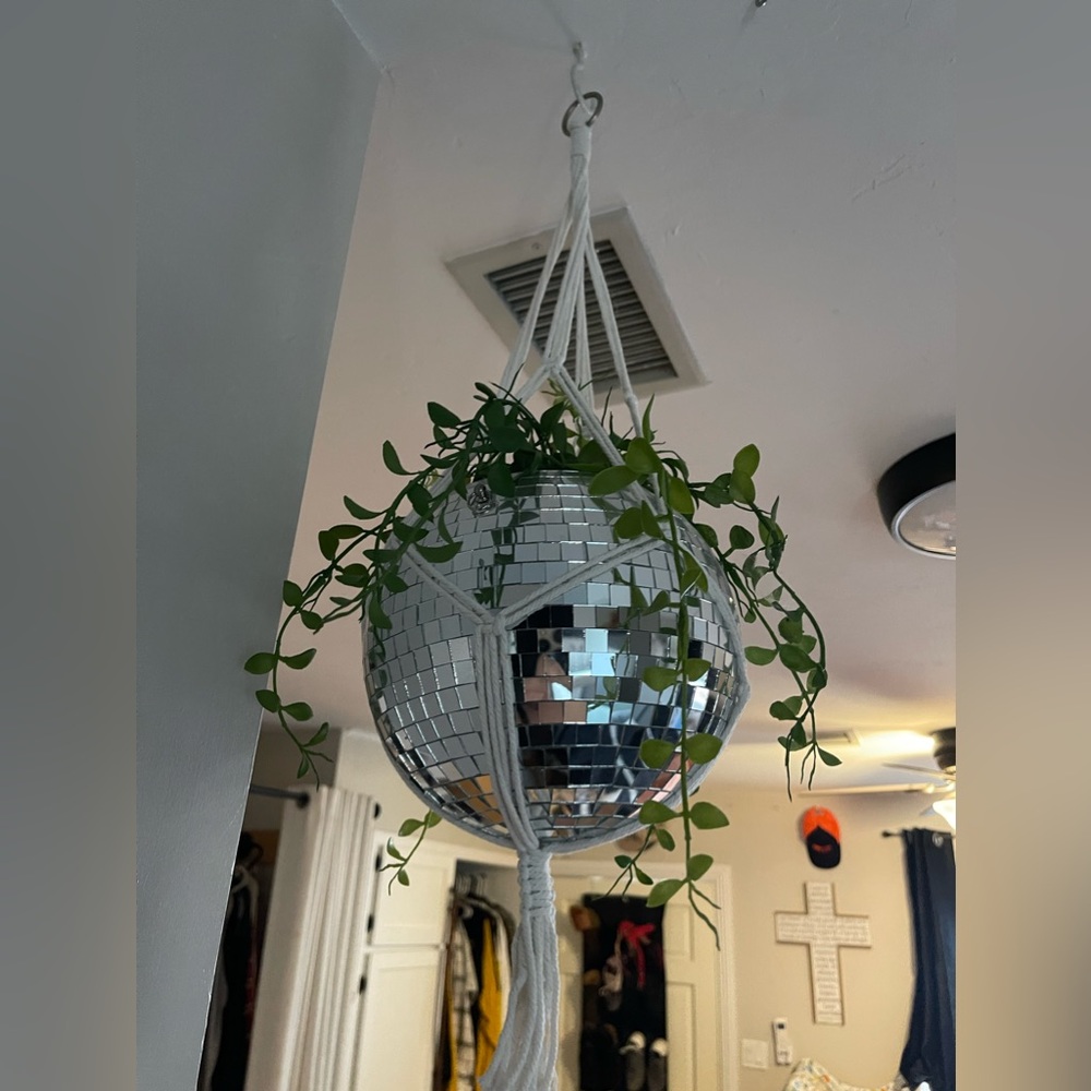 Disco Ball hanging flower or planter